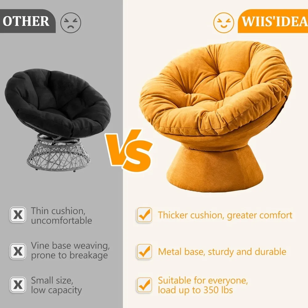 cadeira papasan com almofada e moldura, 360 °   cadeira giratória com detalhes, confortável reclinável de leitura redonda estofada em chenille com