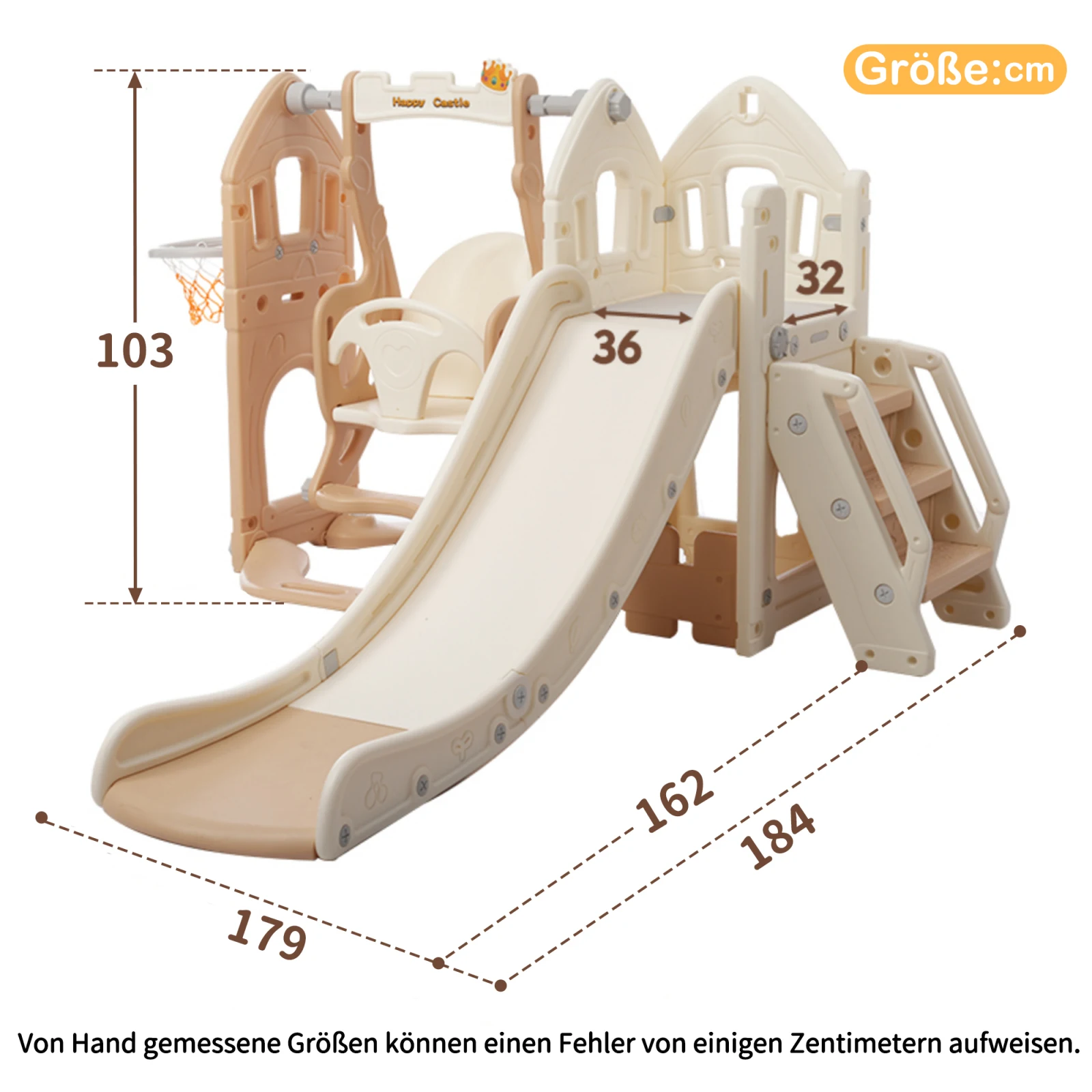 Comanlai 5-in-1 kinderglijtset met schommel, glijbaan, klimrek, opbergruimte, basketbalring, schommelglijbaan voor binnenshuis