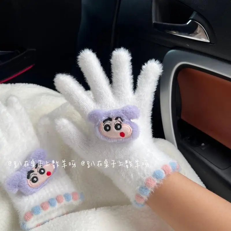 

Cute Cartoon New Crayon Shin Chan Kawaii Anime Glove Thickened Winter Insulation Gloves for Students' Outdoor Cycling Girl Gift