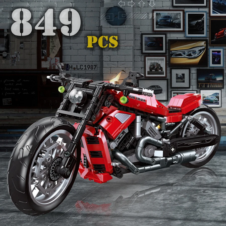 

High-tech Red Night Rod Super Speed Racing Motorcycle Brick Technical Model Building Blocks Boy Toys Xmas Gift