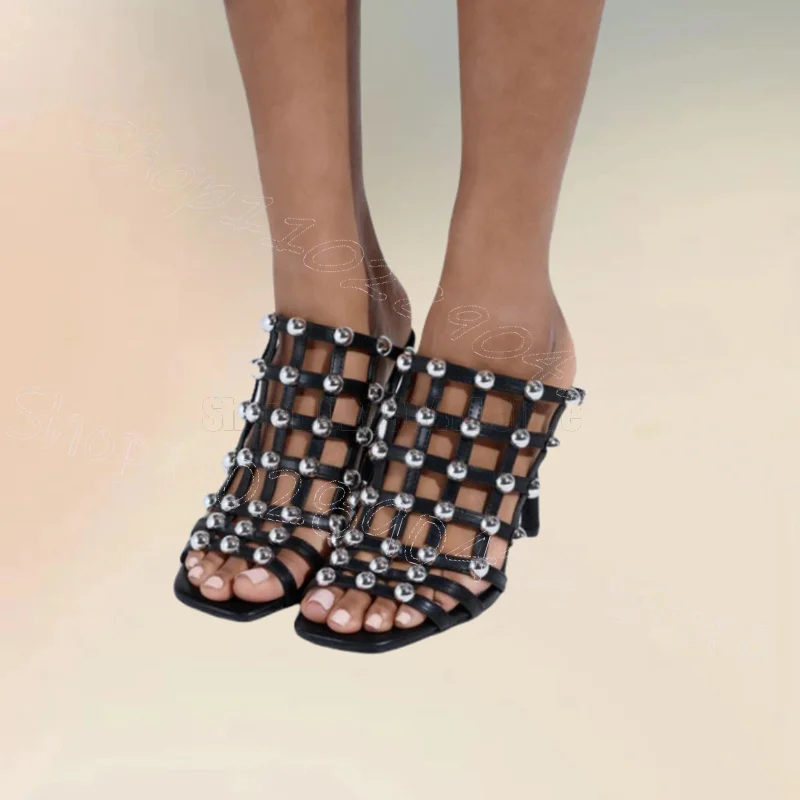 

Crystal Decor Black Hollow Design Open Toe Slippers Slip On Women Shoes Thin High Heels Party Banquet 2025 Zapatos Para Mujere