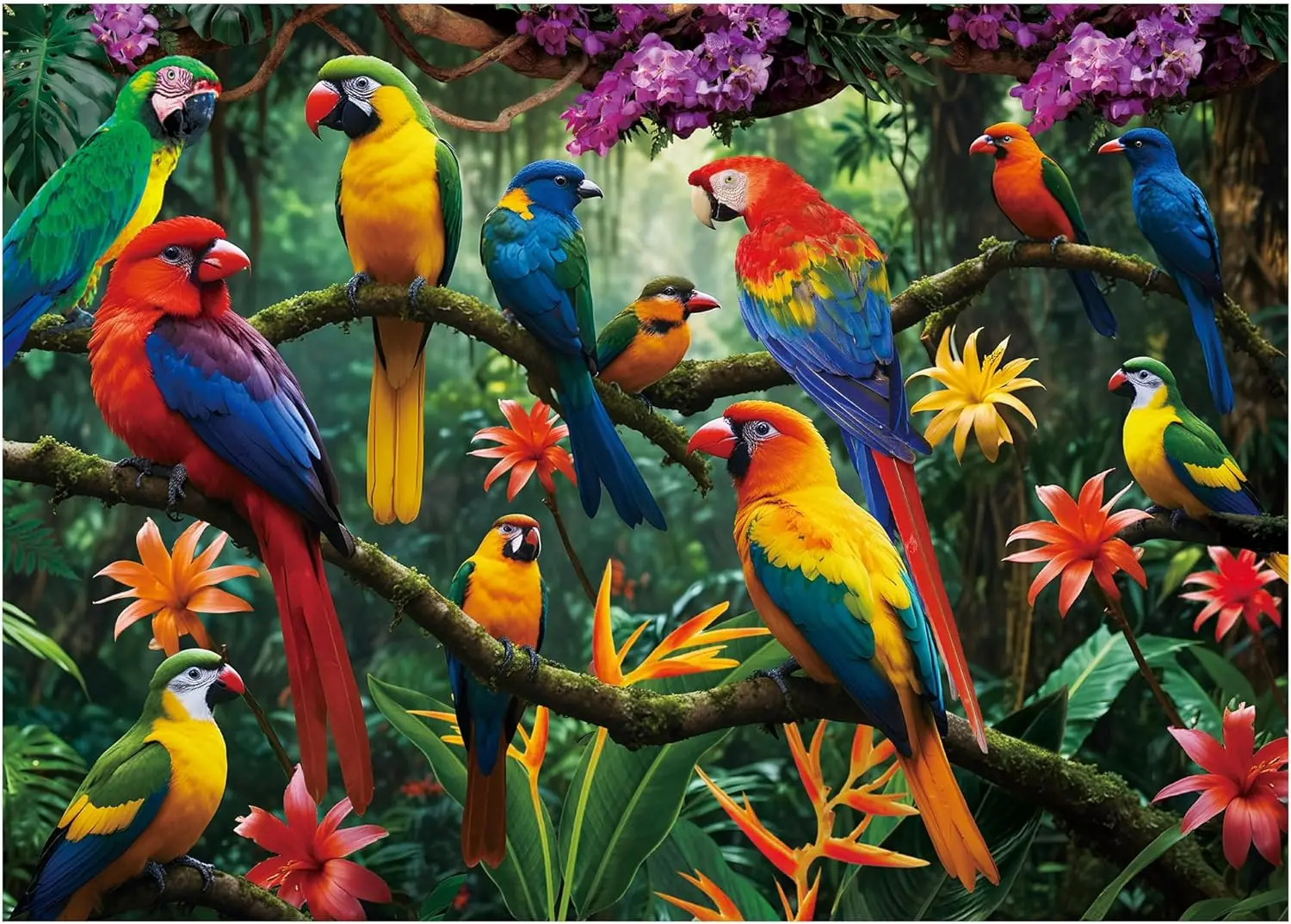 1000 Pcs Wooden Puzzle Jigsaw Jungle Parrots Brain Exercise Relaxation Science Lover Home Wall Decor Gift for Adult Friend