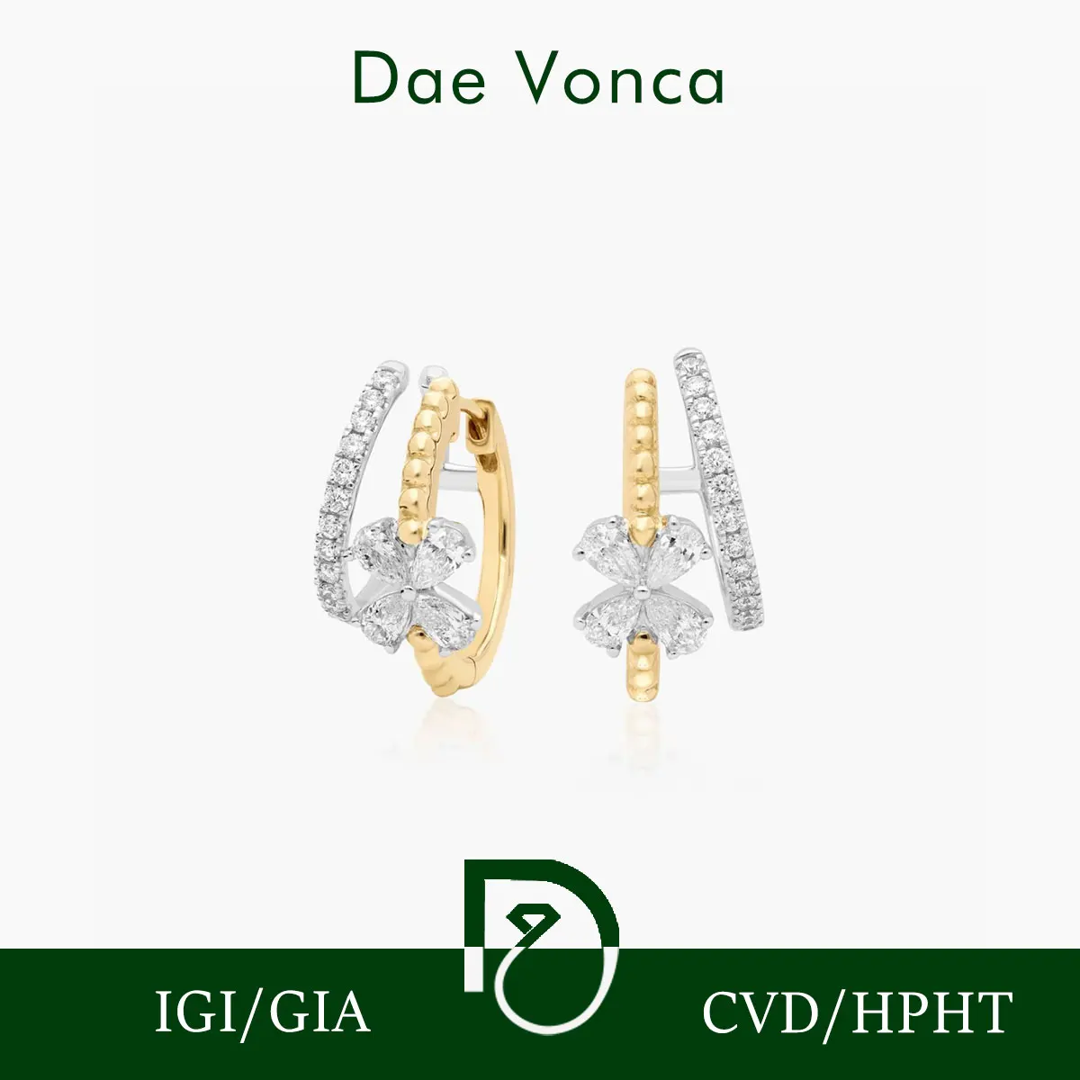 

PT950/14K/18K White & Yellow Gold Huggie Earrings Gold 4 Pear Lab Grown Diamond Flower IGI Certified Genuine Diamond Earrings