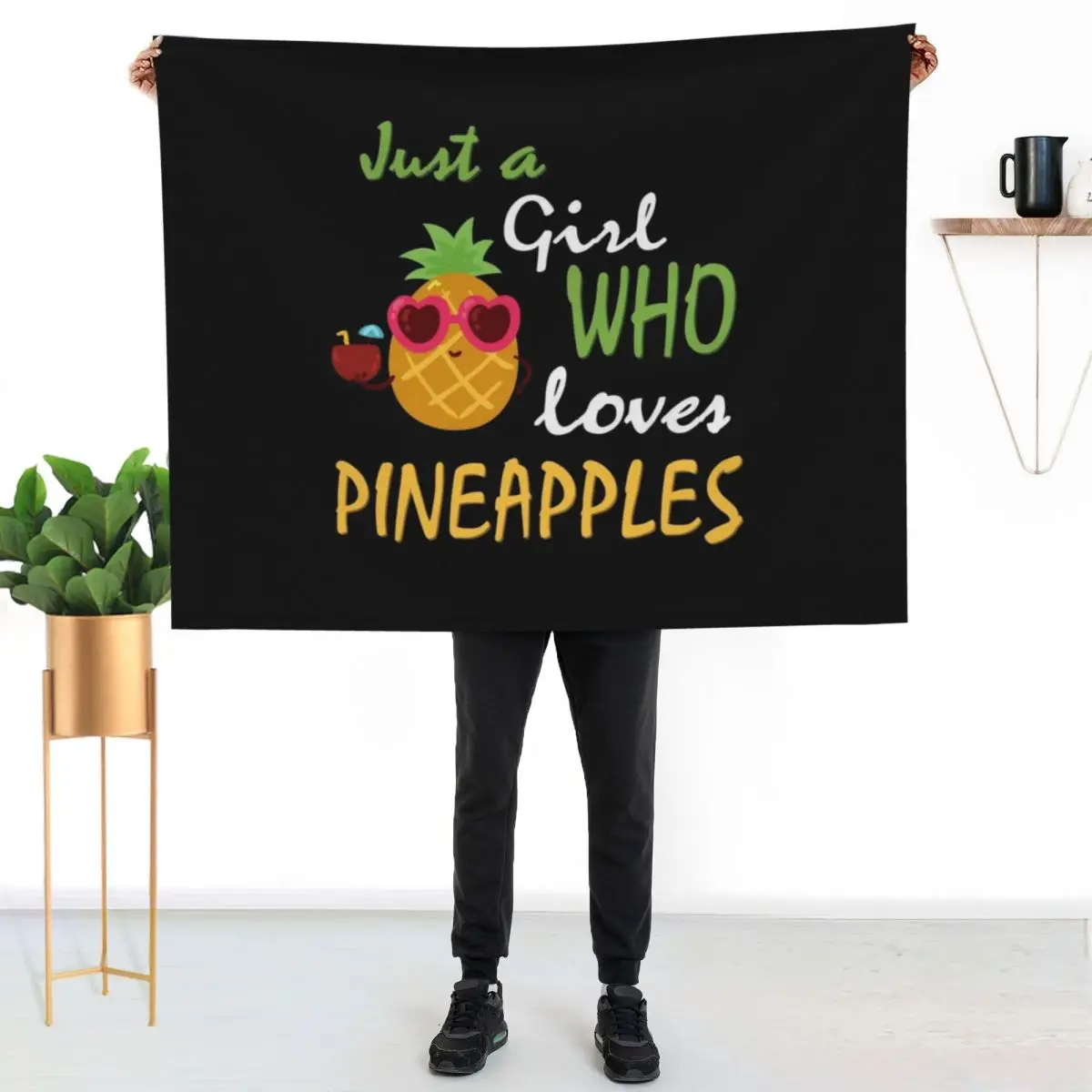 Just a girl who loves Pineapples Silhouette Pineapple Women's Pineapple Birthday Gift Pineapple Lover Throw Blanket