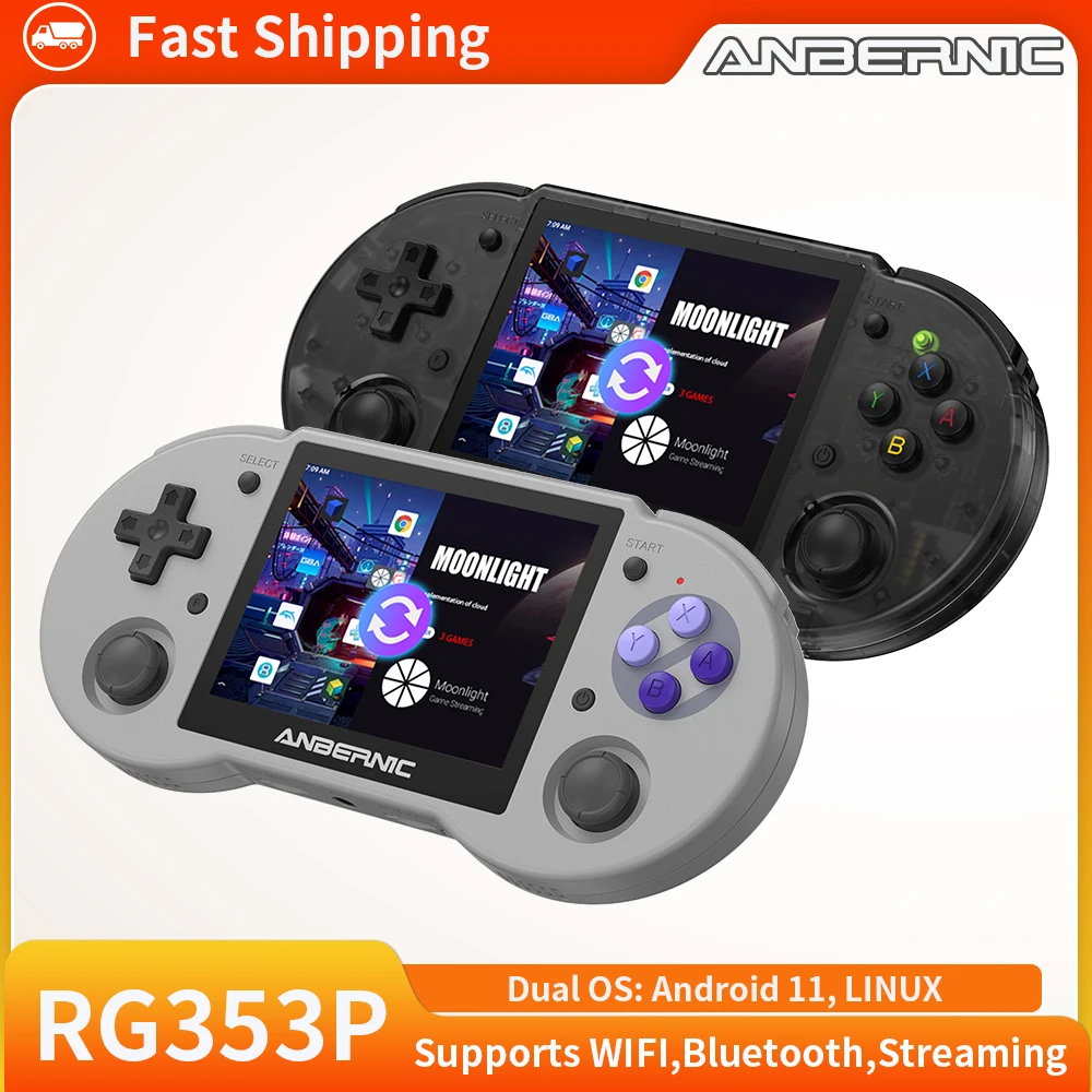 ANBERNIC RG353P Retro Handheld Game Console 3.5”IPS Screen Dual OS 4000+ Games Support WIFI Online Fighting,Streaming,Bluetooth