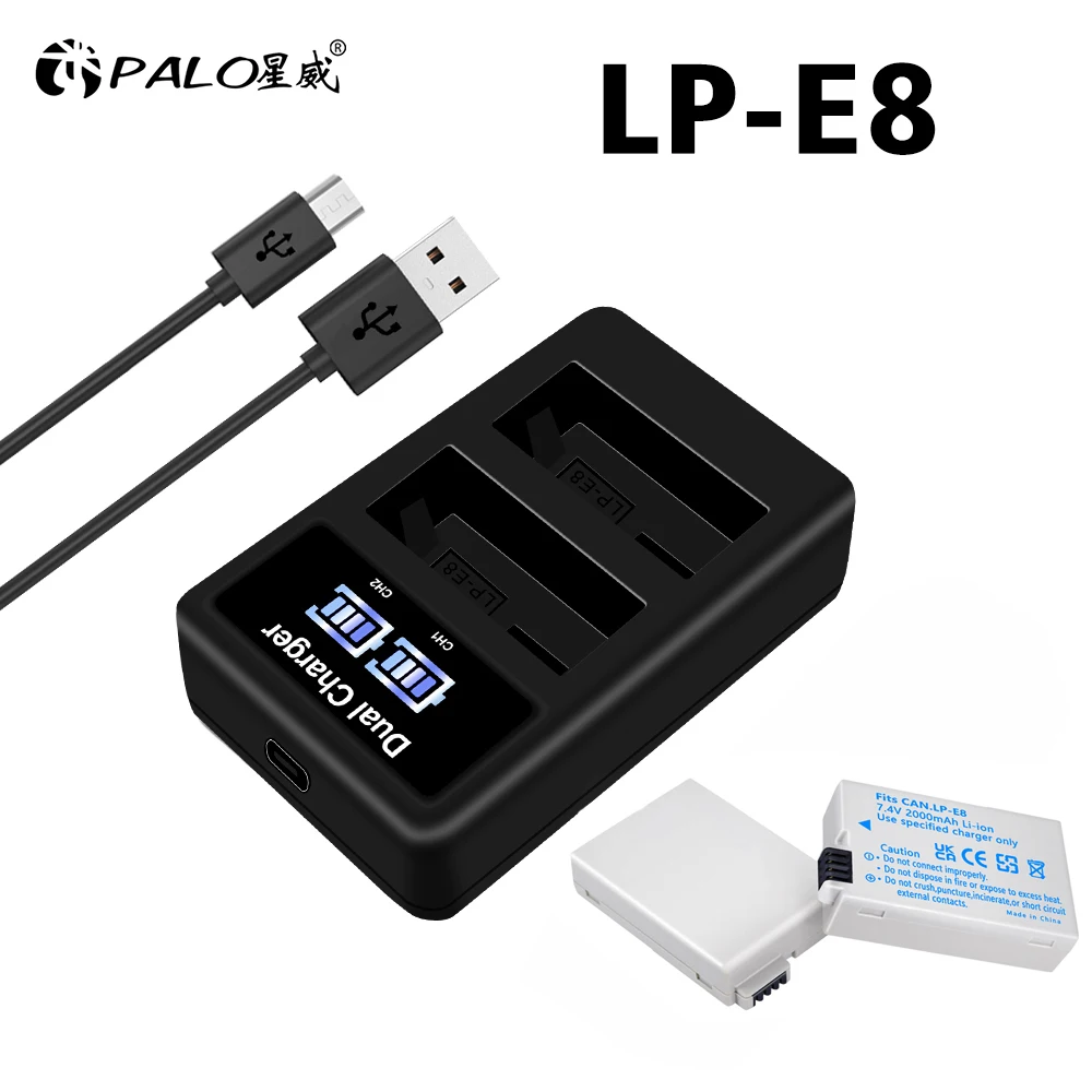 

LP-E8 LPE8 LP E8 lp e8 7.4V 2000mAh camera battery + LCD dual charger For Canon EOS 550D 600D 650D 700D X4 X5 T2i T3i X6i X7i