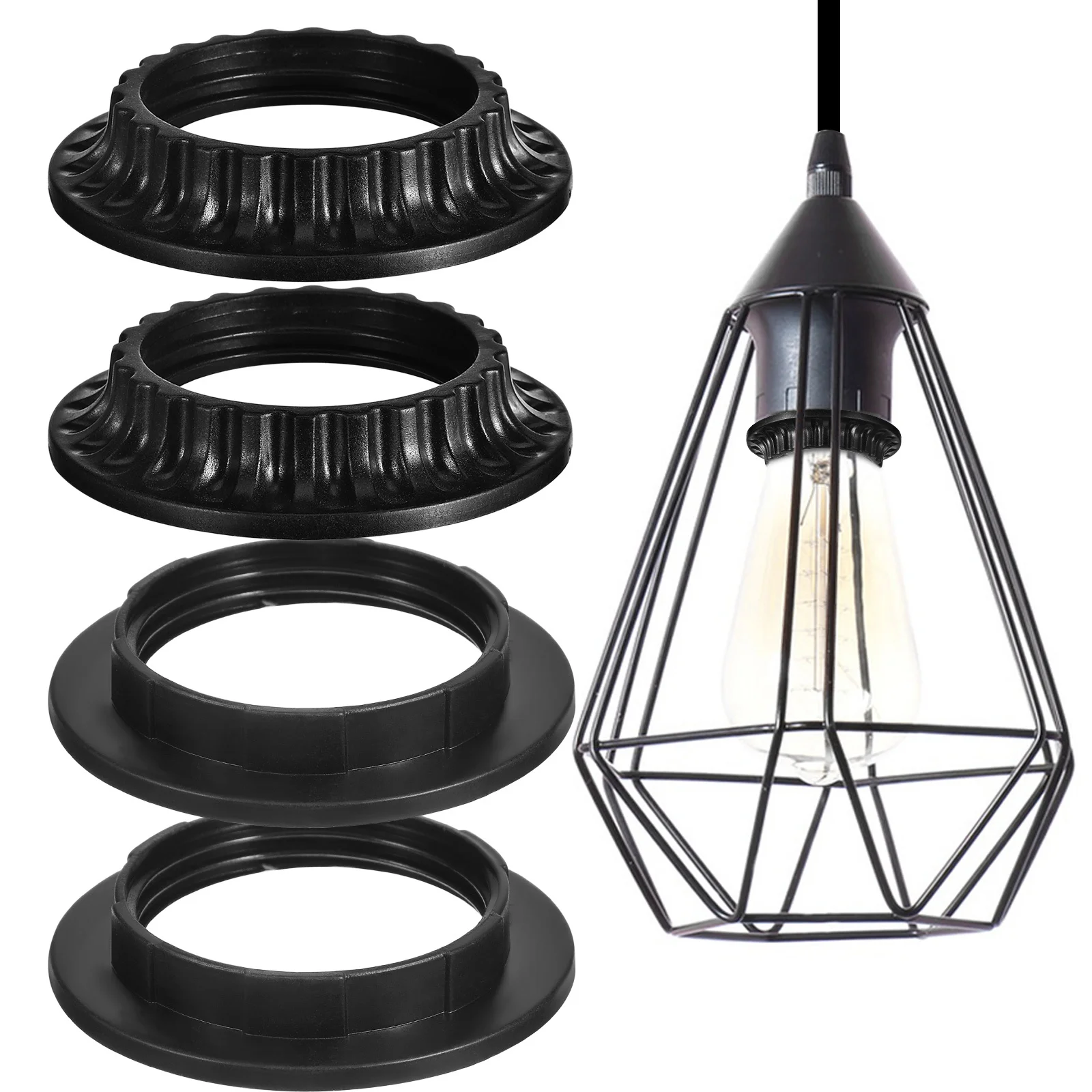 

4Pcs Lamp Shade Collar Ring Lampshade Fitting Bulb Holder Replacement Heat Resistant Sturdy Plastic Wide Compatibility with E27