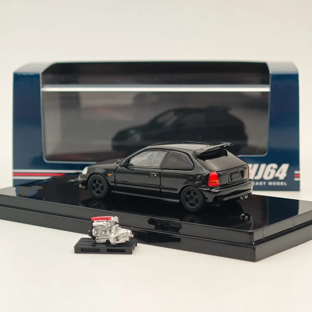 Hobby Japón 1:64 para Civic Type-R (EK9) Negro personalizado con motor HJ 643016 BBK Diecast Modelos Colección de automóviles Auto Toys Regalos