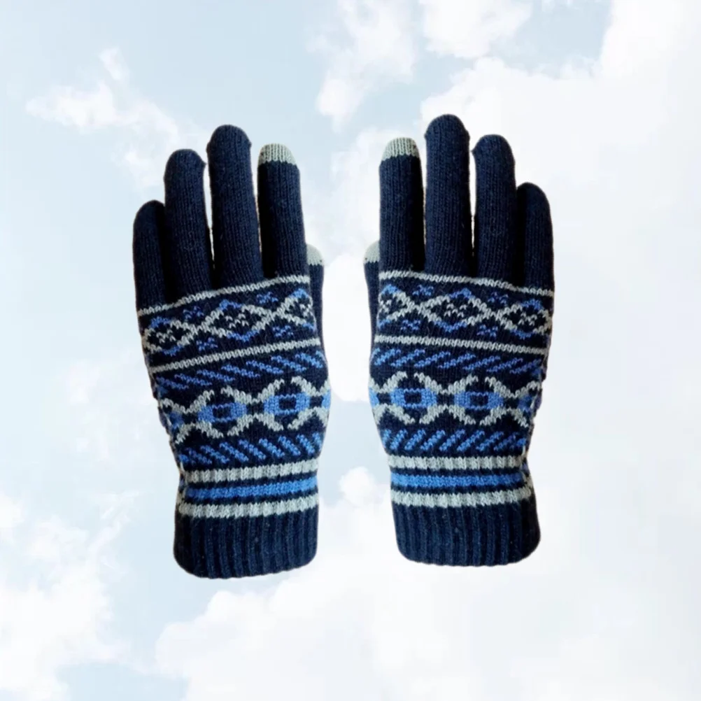 1Pair Men's Thick Woolen Yarn Knitted Gloves Warm Full Finger Winter Outdoor Touchscreen Gloves Winter Accessories
