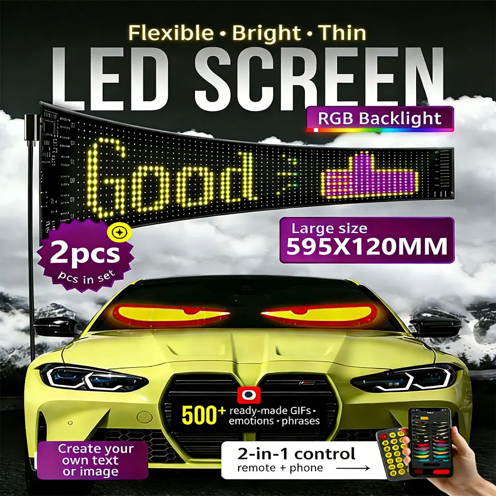 Panel de Píxeles LED Matrix, Letreros LED Publicitarios Brillantes Desplazables, Letrero LED Flexible para Automóvil con USB 5V, Control por Aplicación Bluetooth