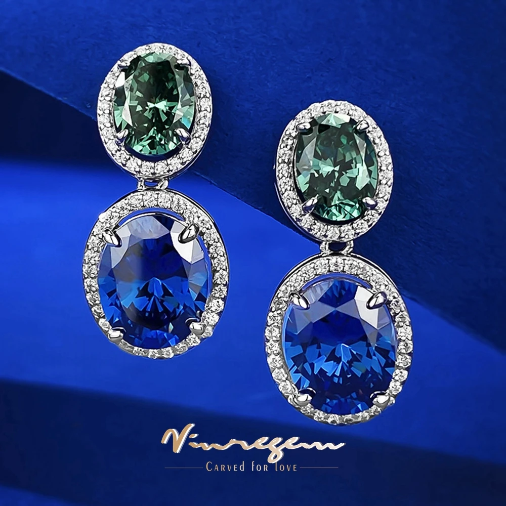 

Vinregem Vintage Style Oval Lab Sapphire Emerald Gemstone Drop Earrings for Women 925 Sterling Silver Anniversary Gifts Jewelry