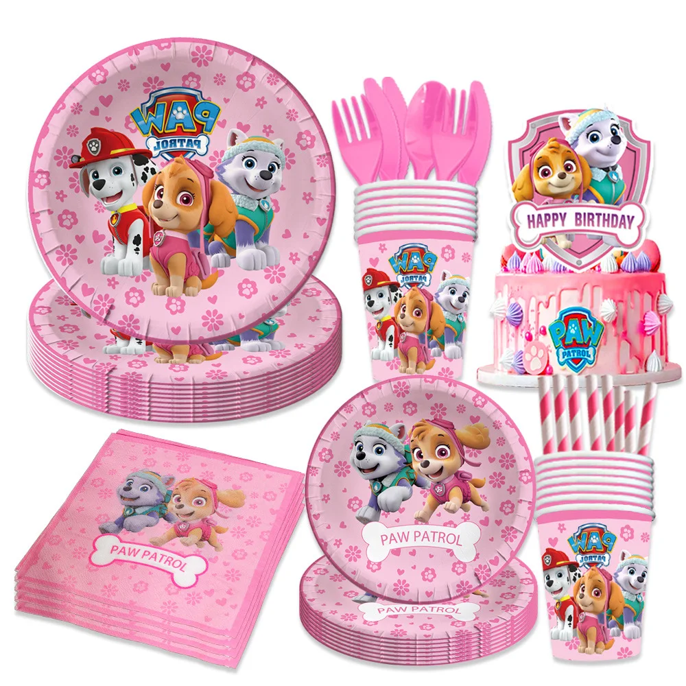 Pink PAW Patrol Skye Theme Party Tableware Cup Plate Napkin Kid Baby Girls Birthday Party Decoration Baby Shower Supplies