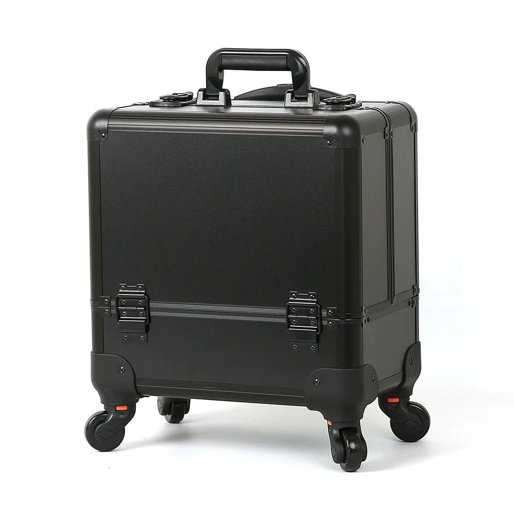 Aluminum Rolling Makeup Case Lockable Cosmetic Salon Organizer Trolley Case With Trays Makeup Toolbox