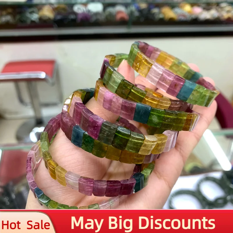 

2024 New AAA Natural Colourful Tourmaline Bracelet 6*9mm Gem Charming Energy Fashion Bracelet for Women Jewelry Wholesale