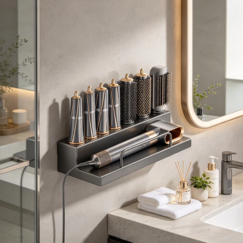 Wall-Mounted Hair Styler Holder, Detachable Styling Tool Storage Rack with Clip-In Support and Easy Access for Compatible Tools