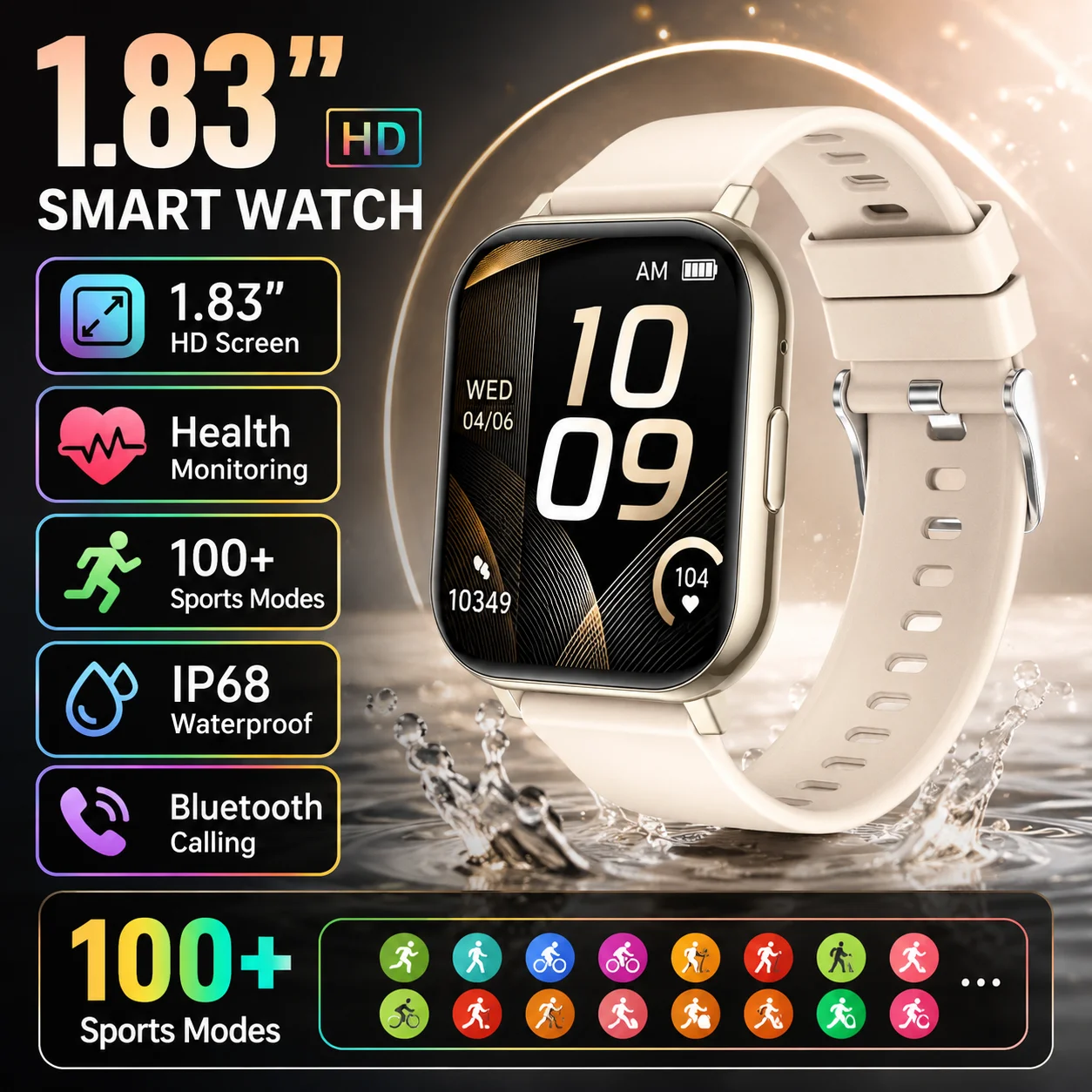 LIGE Neue 1,83" HD Smartwatch für Damen und Herren, Bluetooth-Anruf, Blutsauerstoff- und Herzfrequenzmessung, Smartwatch für Damen und Herren, Geschenk für die Feiertage.