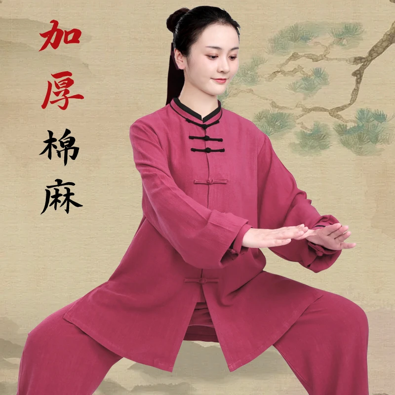 2025 New Women's Tai Chi Suit, Premium Linen Cotton Heavyweight All-Season Uniform for Baduanjin, Unisex Practice Wear