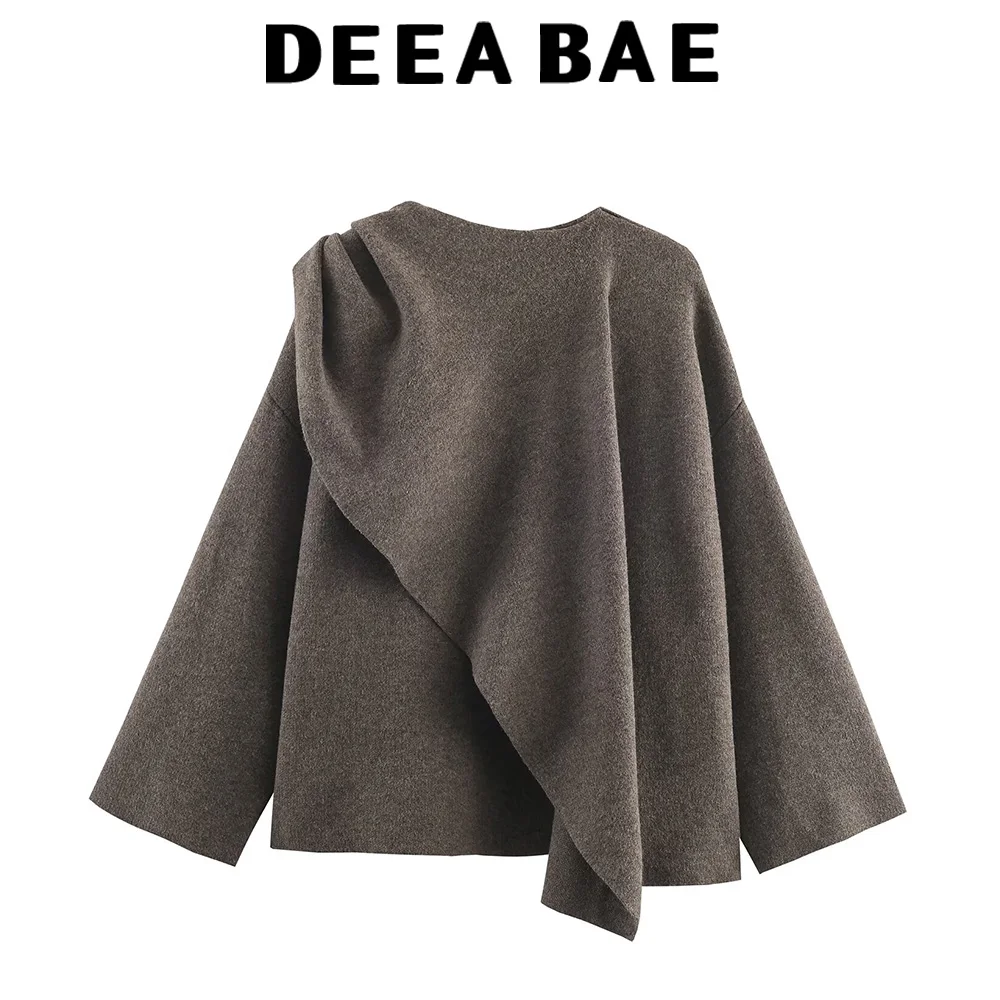 DEEABAE European and American style 2025 winter new lazy style retro with scarf knitted short coat sweater