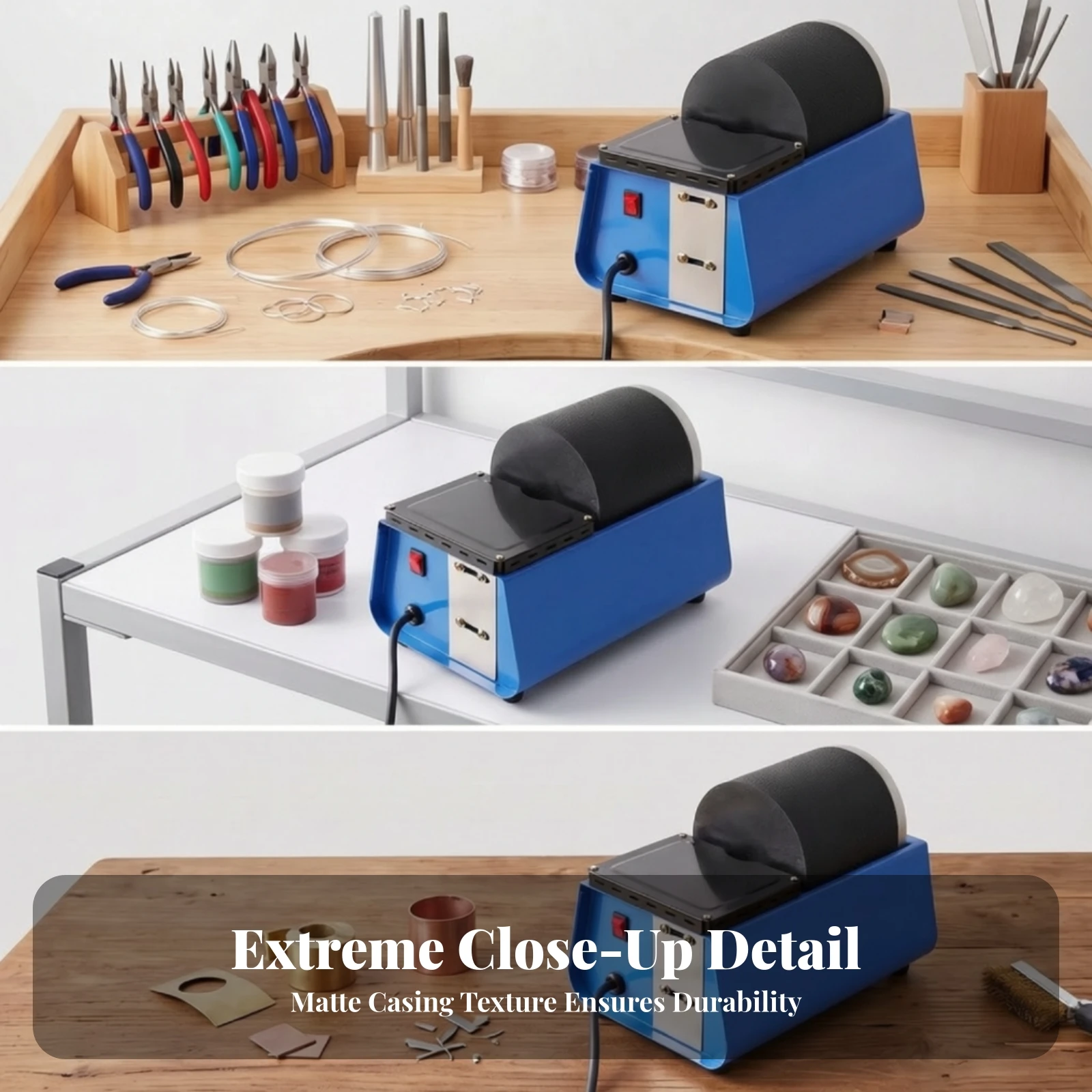 Barrel Polishing Machine Sturdy Polishing Machine with PU PU Lining Rotary Rock Tumbler Heavy-Duty Polisher Easy-to-Use