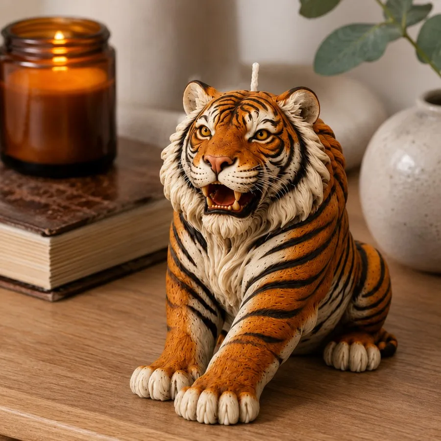 Realistic Crouching Tiger Silicone Candle Mold, Easy Demolding DIY Handcraft, Study Home Decor, Halloween Candle Ornament Mold