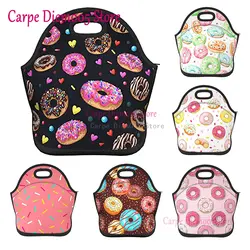 Bolsas de almuerzo de neopreno con aislamiento, bonita caja de almuerzo, bolso refrigerador impermeable reutilizable para el trabajo, escuela, Picnic, Donuts