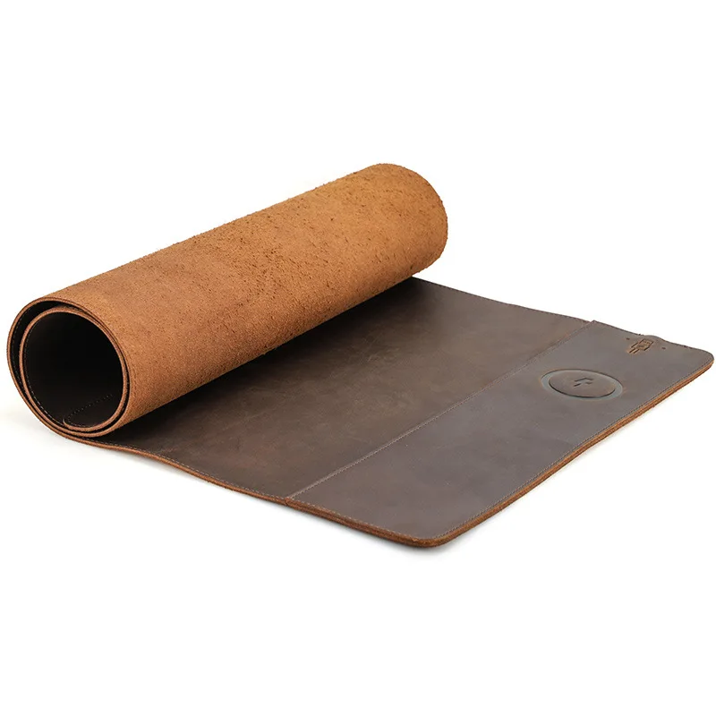 لوحة ماوس مع شواحن سريعة للهاتف بقدرة 15 وات، حصيرة ماوس شحن من الجلد الطبيعي لملحقات المكتب وأجهزة الكمبيوتر المحمولة والكمبيوتر الشخصي #6