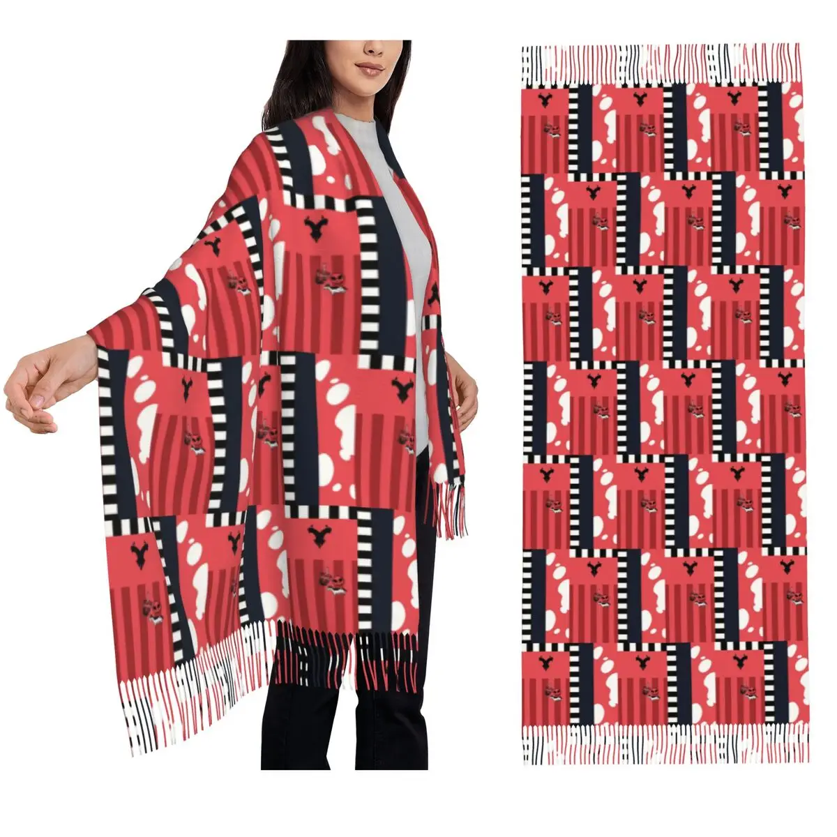 Helluva Boss - وشاح Blitzo أوشحة شرابة للنساء شالات دافئة ناعمة ويلتف شال طويل للخريف والشتاء