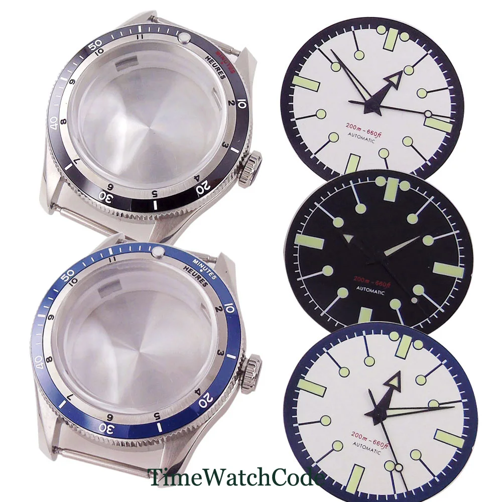 Double Bow Domed Sapphire Crystal Watch Case, acessórios de movimento impermeável, aço inoxidável 316L, NH35, NH36, NH38, 200m, 40mm