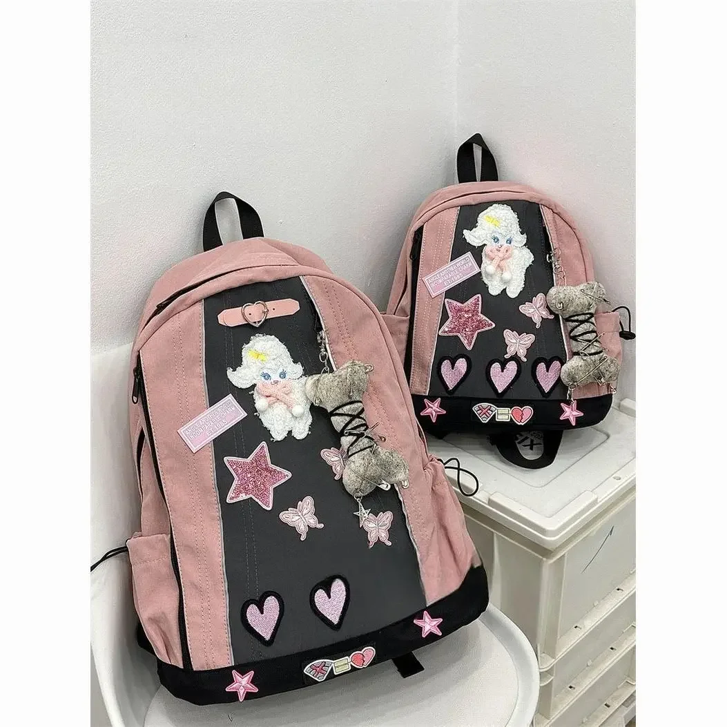 

BOMO Kawaii Sweet Womens Backpack Fashion Patchwork Cartoon Print Backpacks for Ladies Designer Nylon Zip College Style Bag