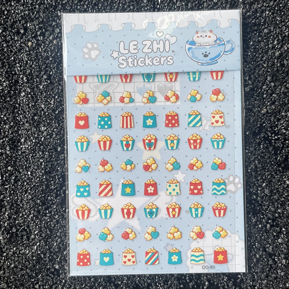 LEZHI Kawaii Mini Snack Stickers Sheet Cute Popcorn Pretzel Candy Decals For Journal Planner Scrapbooking Diary Decoration Gift