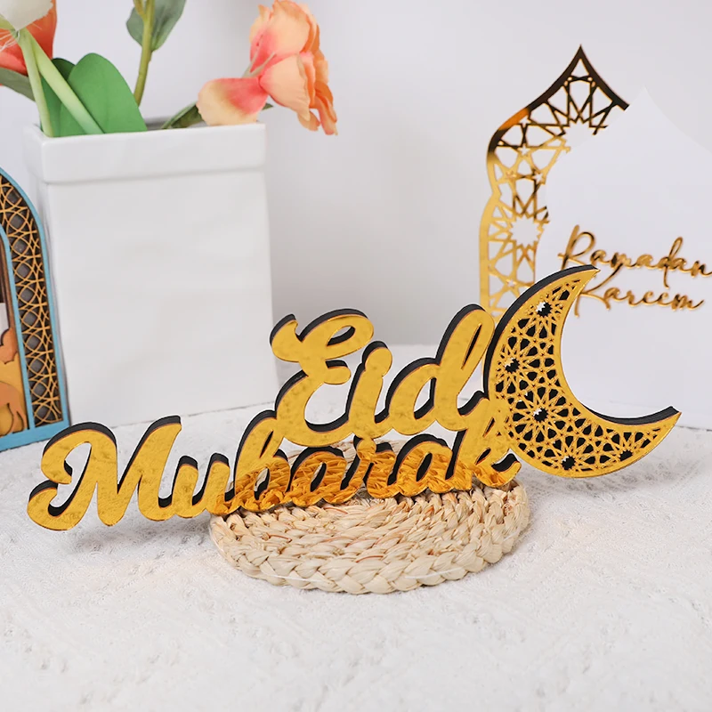 2025 Ramadan Table Ornament Acrylic Wooden Eid Mubarak Moon Castle Home DIY Decoration Supplies Islamic Muslim Party Accessories