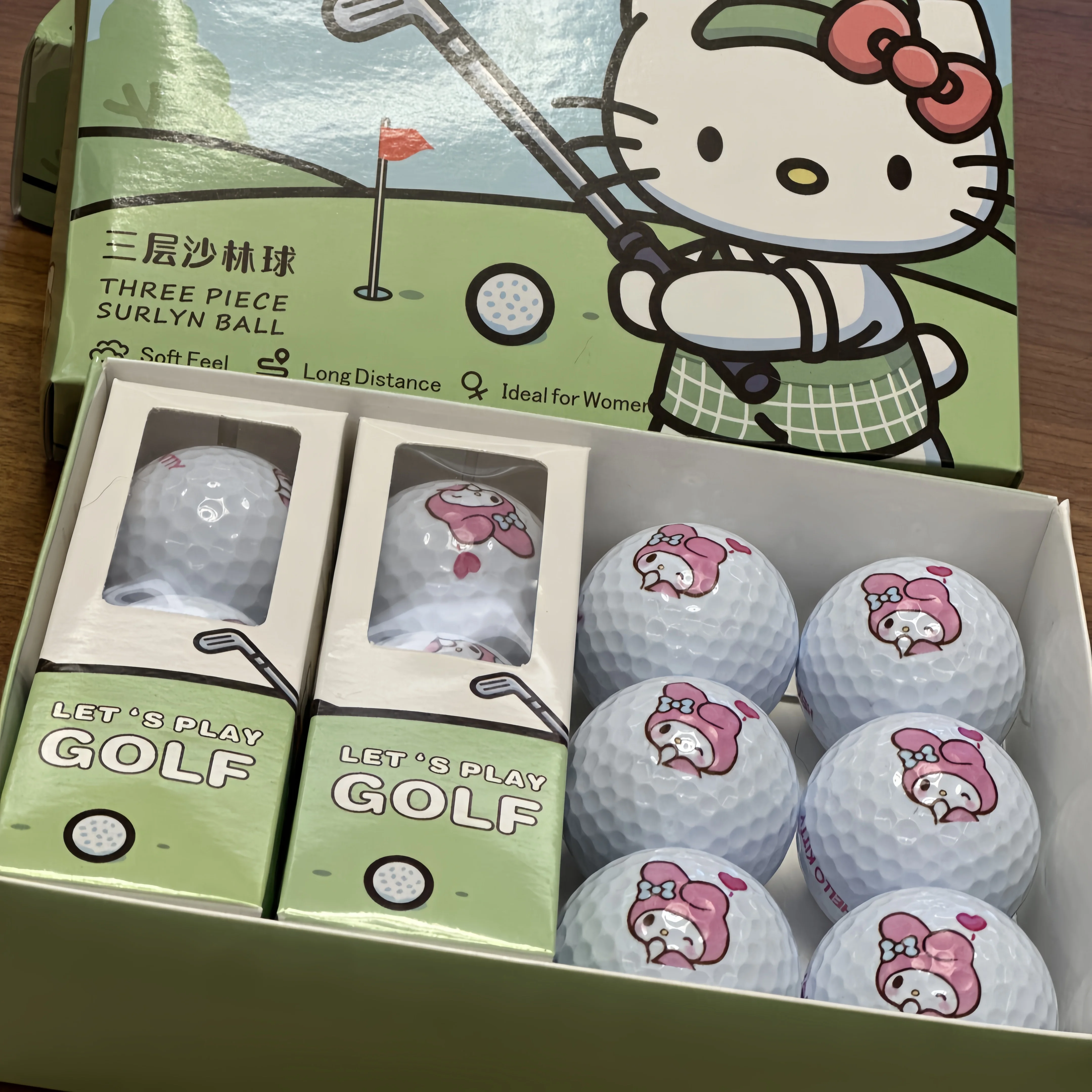 Nowy zestaw golfowy Heart Kitty Nowy prezent z limitowanej edycji golfowej Idealny uroczy wzór Piłka golfowa w połączeniu