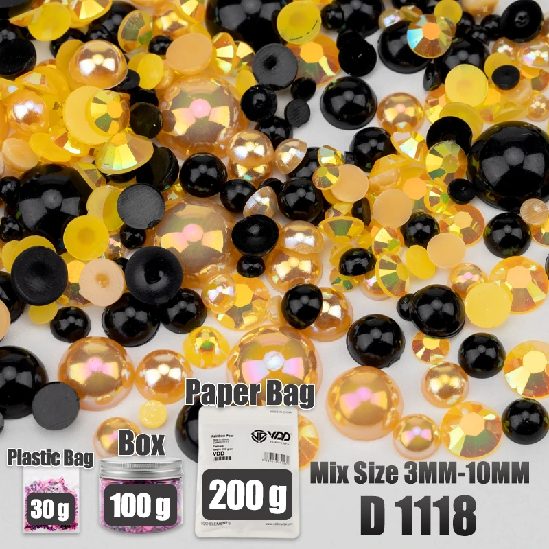 VDD 30/60/100/200g Großhandel Gemischte Größen ABS Halbrunde Perlen Flache Rückseite Perlen Farbige Harz-Strasssteine für Handwerk Nagelkunst DIY Dekoration – Detail 25