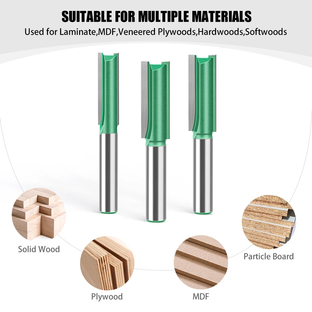 3-20PCS Router Bit Set, 8mm Shank Single Double Flute Straight Bit Milling Cutting, Cemented Tungsten Carbide Milling Cutting