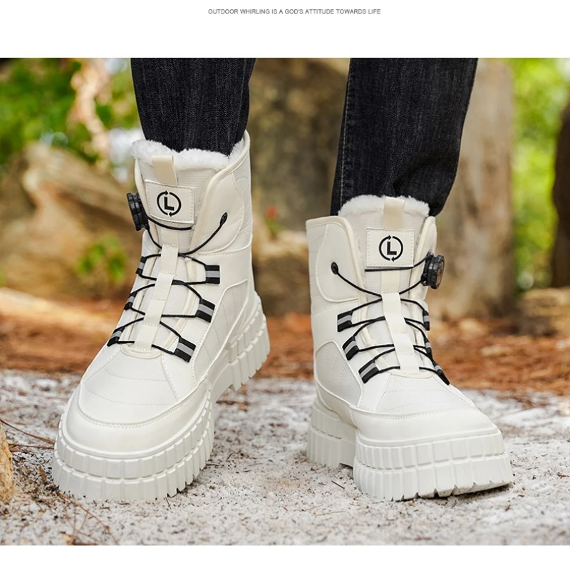 

Fashionable Solid-color Leather High-top All-season Anti-slip Fleece Warm High-quality Large-sized Lace-up Outdoor Snow Boots