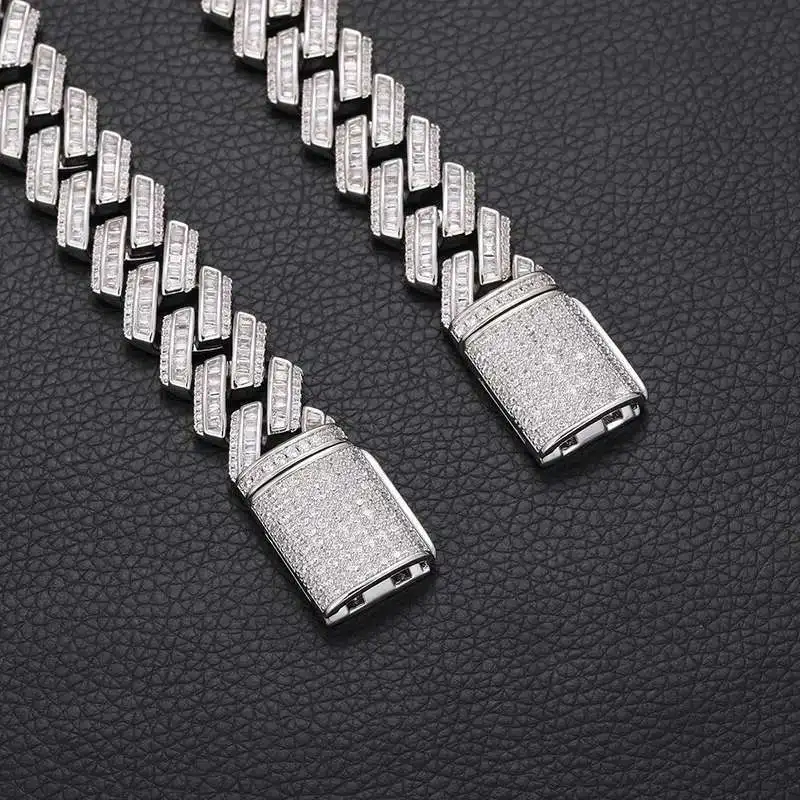 

Customized 16MM top quality sterling silver VVS baguette moissanite diamond Cuban chain for men's hiphop life