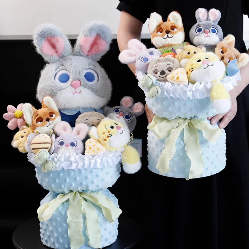 

Плюшевый игрушечный букет «Ник и Джуди» — милые фигурки животных с мультяшными цветами, готовый подарочный набор на день рождения и Рождество