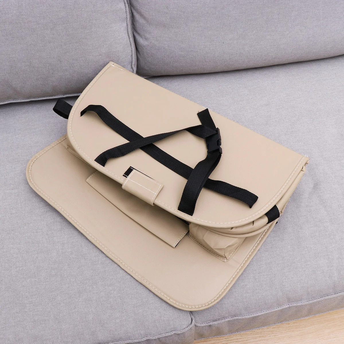 حقيبة تنظيم المقعد الخلفي للسيارة باللون البيج، حامل تخزين متعدد الوظائف، تصميم صينية قابلة للطي، سهل الاستخدام للرحلات #4