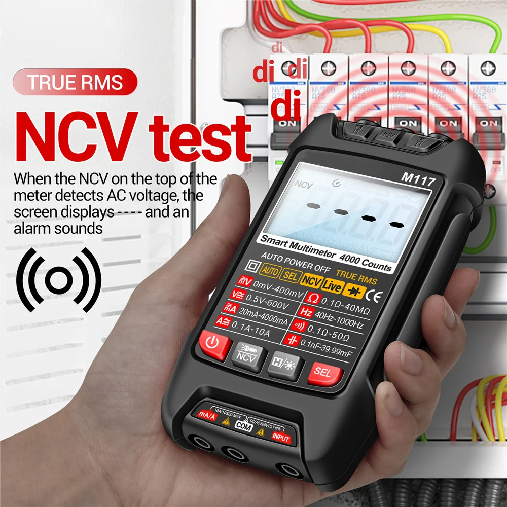 M117 4000 liczy się cyfrowy multimetr Mini inteligentny Tester elektryka pojemność napięcia DC/AC Ohm Hz NCV profesjonalny Multitester