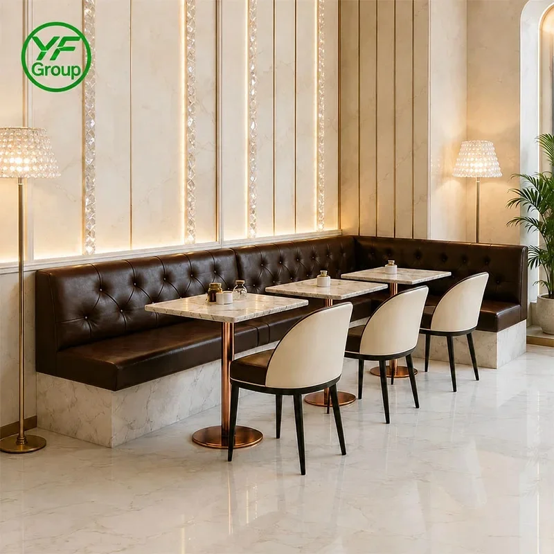 Commercial Restaurant Furniture Sintered Stone Base Easy to Clean PU Leather Booth Seating Set for Cafe Bistro Hotel