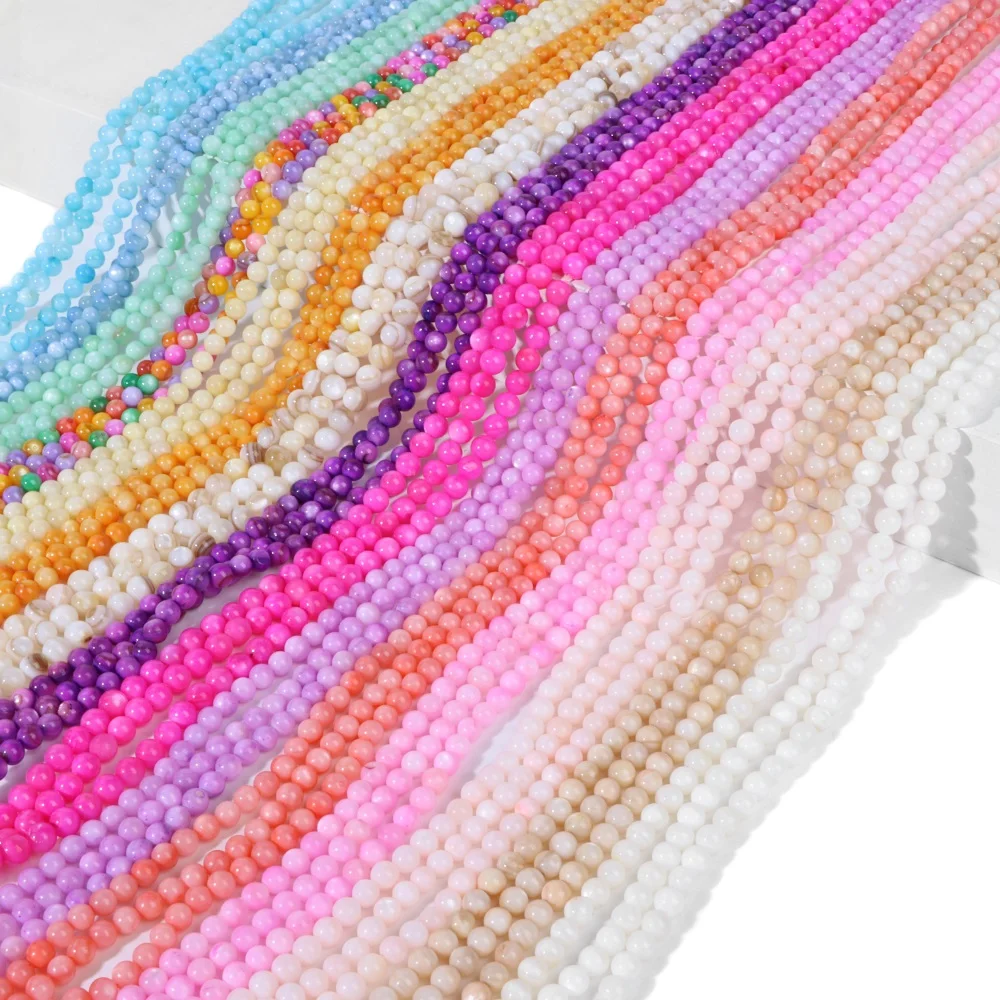 4MM Colorful Natural Freshwater Shell Beads Round Dyed Shell Loose Beads For Jewelry Making DIY Bracelet Necklace Accessories
