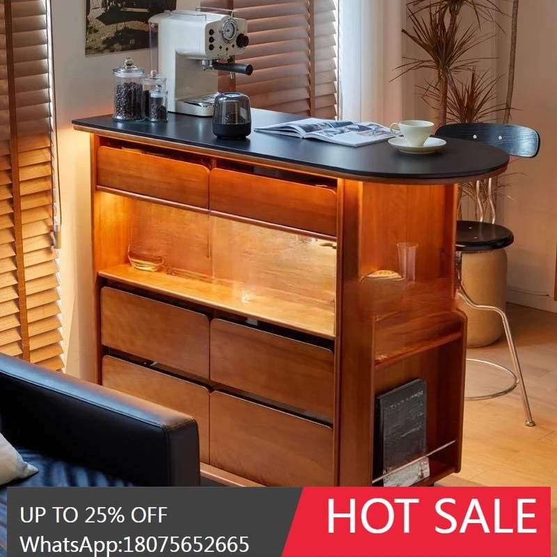 

SGF Solid Wood Rock Board Bar Cabinet Vintage Island Table Living Room Partition Storage Cabinet Light Luxury