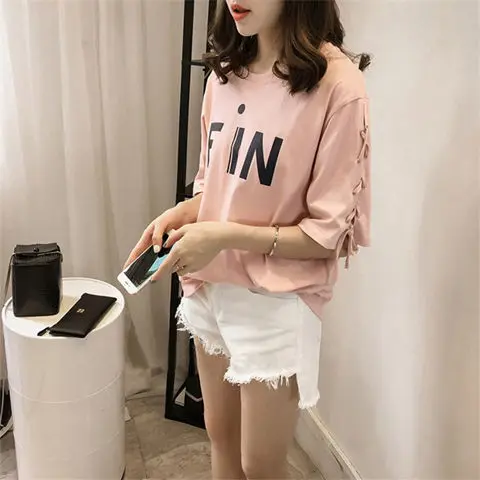 Tops Clothes T Shirt Casual Korean Short Sleeve Fashion Women\'s T-shirt Summer Aesthetic Lace Loose Aesthetic Pulovers Graphic