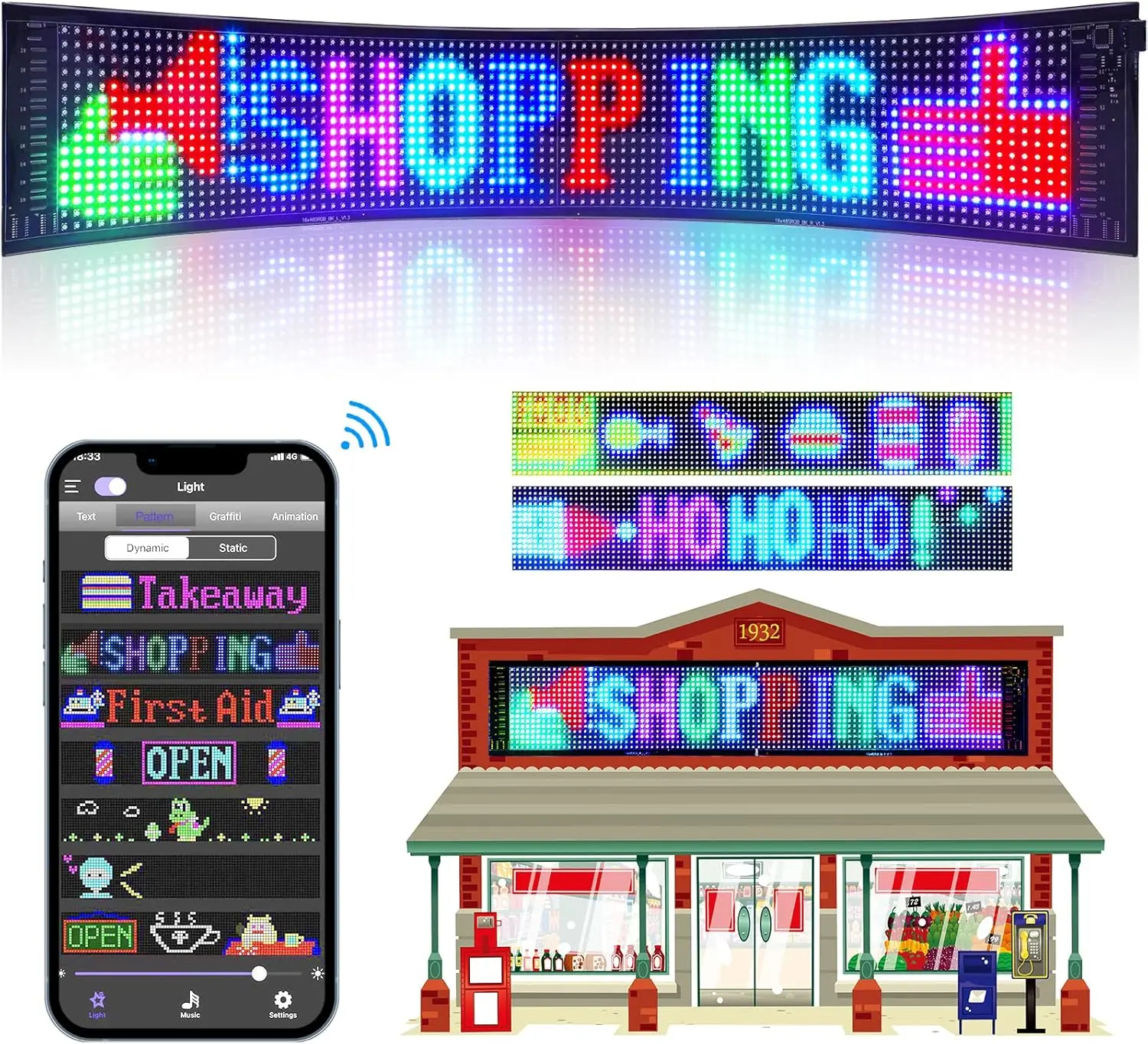 LED Display Programmable,  LED light Sign with  App Control,IP65 Flexible USB 5V LED Scoreboard, Personalised Light  Sign ,DIY