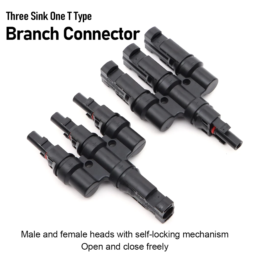 3 bis 1 Photovoltaik-Stecker, 1000 V, Photovoltaik-DC-Spezialstecker, Solarmodul, parallele Adapter, T-Typ, 3-Wege-Stecker
