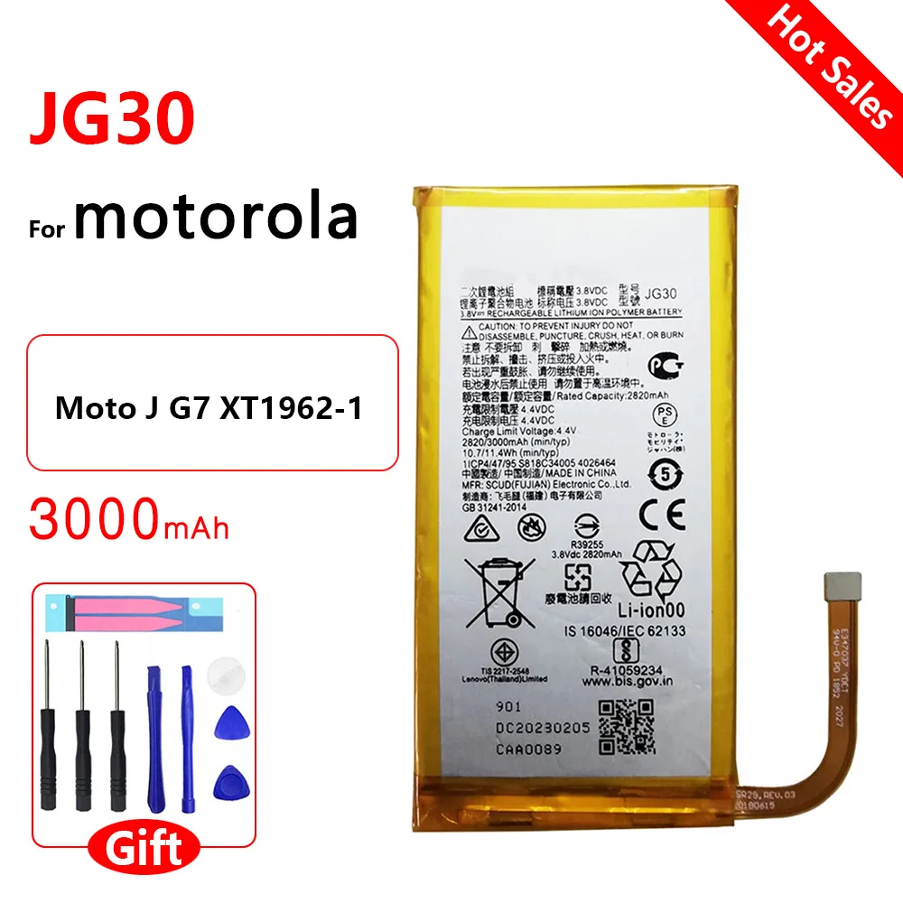 Original JG30 3000mAh for Motorola Moto J G7 XT1962-1 MotoJ, High Quality Batterij Batteria 3000mAh+tools