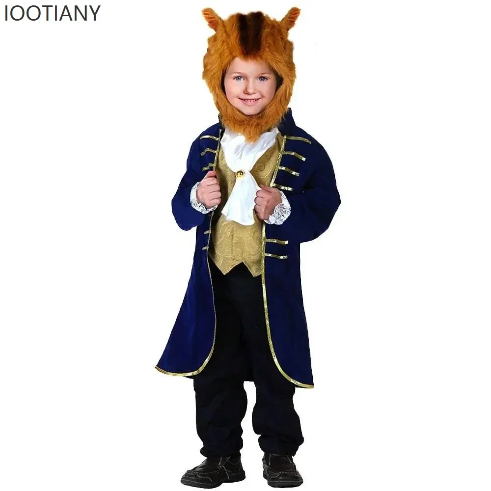 Косплей Хэллоуин, сказочная сцена, костюм для ролевых игр, детская шапка, пальто, шарф, полный комплект, принц зверя, ролевая игра, детская S