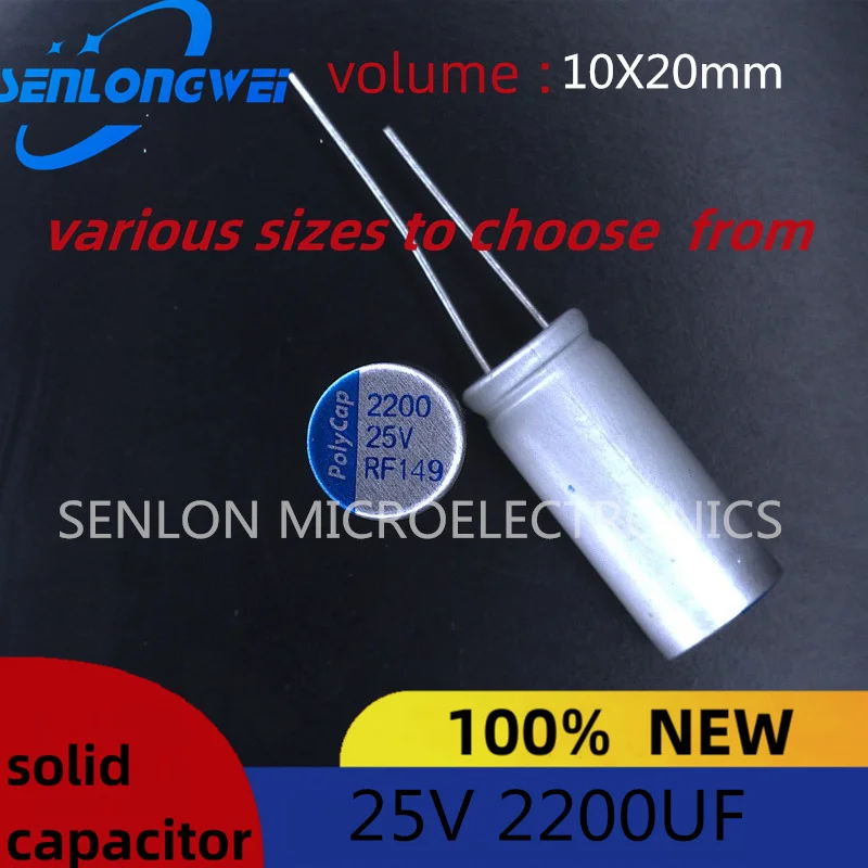 

10pcs New 25V 2200UF Solid capacitor volume 10X20mm Resistant High 105° Aluminum Electrolytic Capacitors