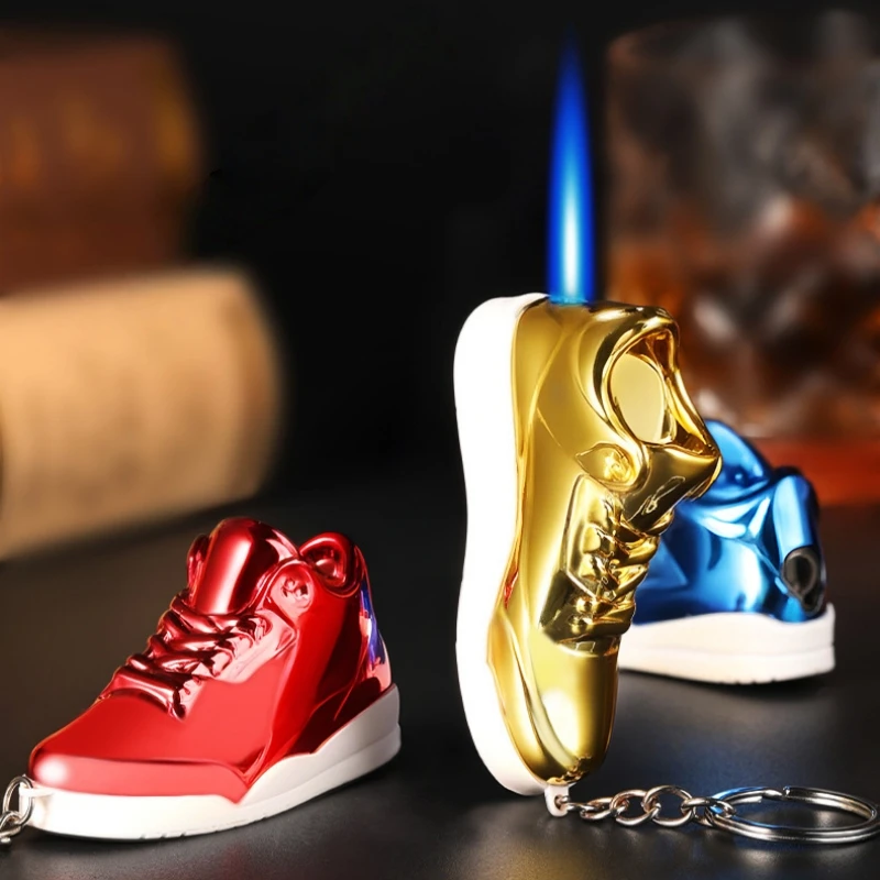 New 3D Basketball Shoe Keychain Inflatable Lighter Windproof Direct Charging Mini Pendant Outdoor Portable Lighter Smoking Gift