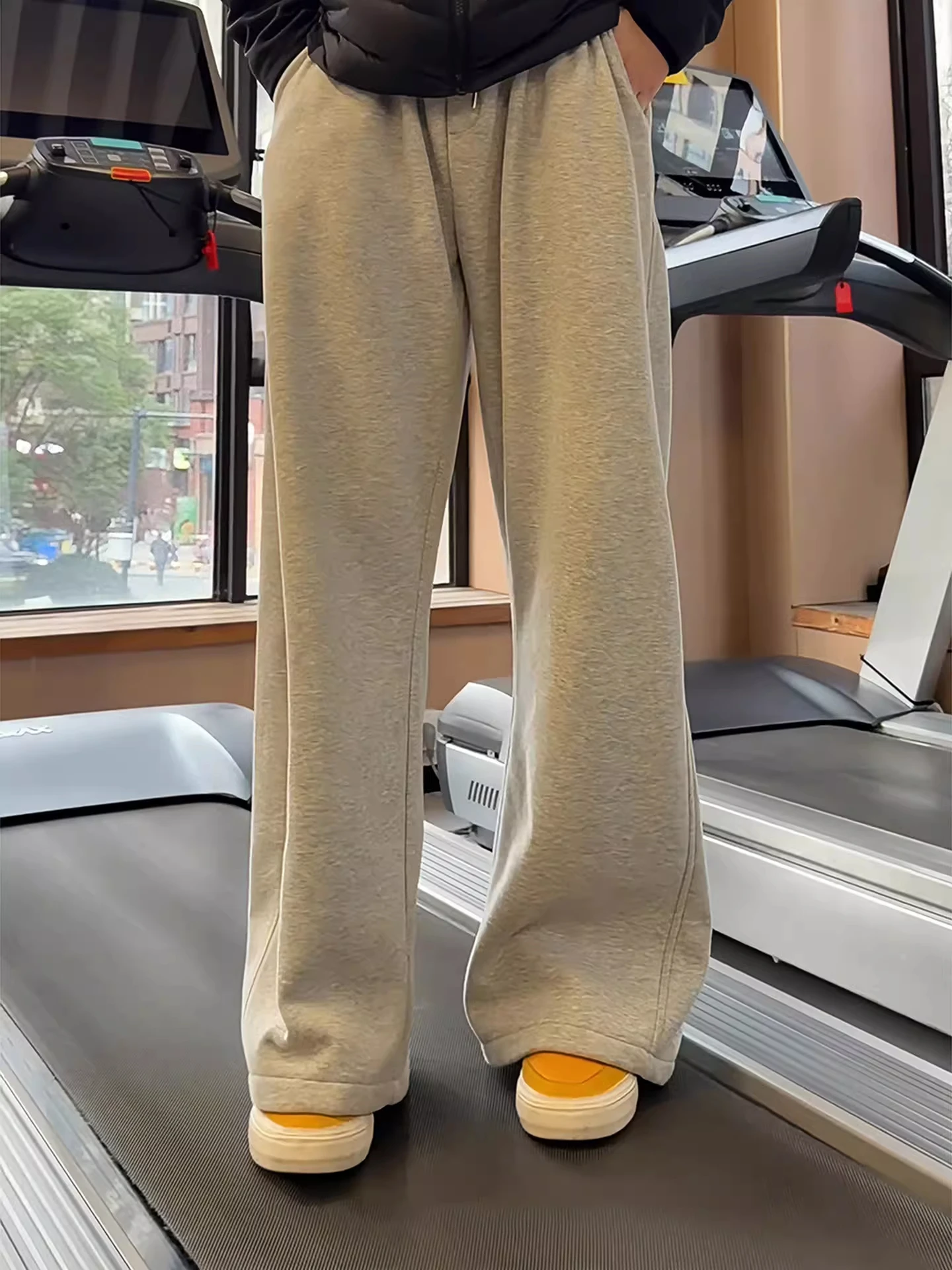 

American Drape Wide Leg Sweatpants Men's Winter Fce Fitn Pants Straight Loose Sports Casual Trousers High Waist Long Pants